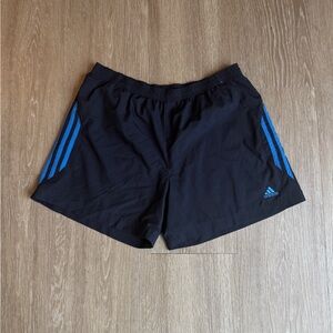 adidas Black Men's Athletic Shorts with Blue Three Stripes
